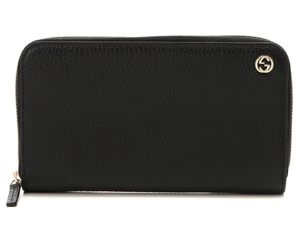 Gucci Interlocking G Round Zipper Long Wallet Black Leather